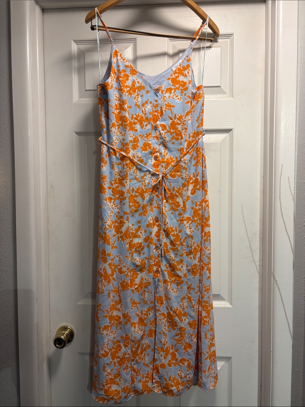NWT Sienna Sky blue and orange floral button down dress size M